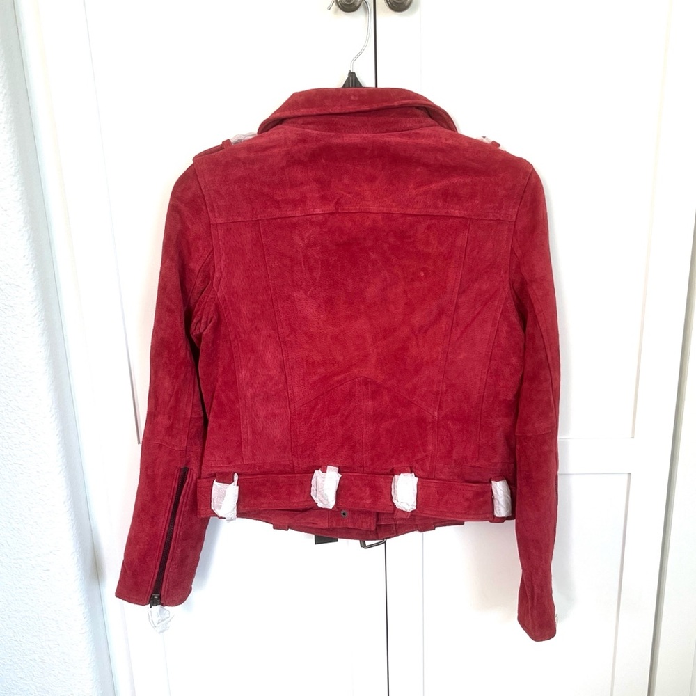 Blank NYC $198 Women’s Backhanded Red Suede Leather Moto Jacket Size S NWT - Picture 9 of 9